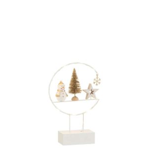 SEMICIRCLE ON FOOT+LED SNOWMAN WOOD WHITE/GOLD
