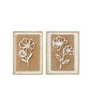 WALL DECORATION FLOWERS POLI FIR WOOD/MDF NATURAL/WHITE ASSORTMENT OF 2