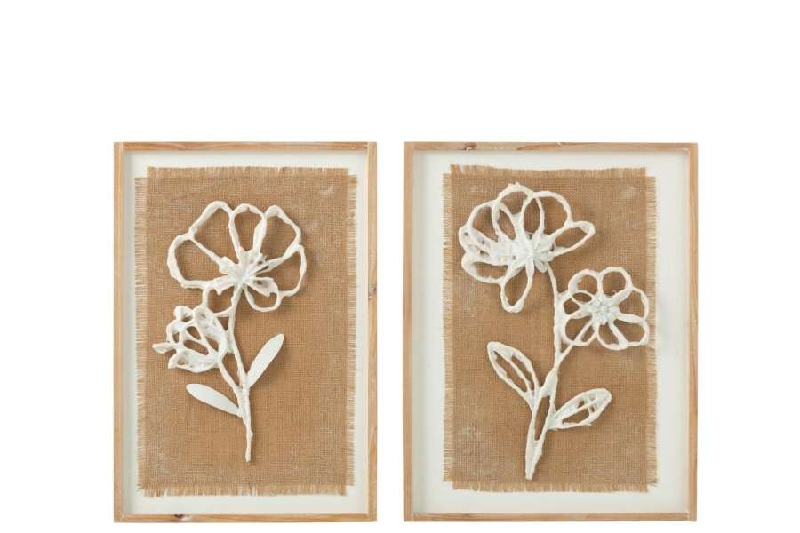 WALL DECORATION FLOWERS POLI FIR WOOD/MDF NATURAL/WHITE ASSORTMENT OF 2