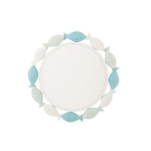 WALL MIRROR FISH IRON LIGHT BLUE/WHITE