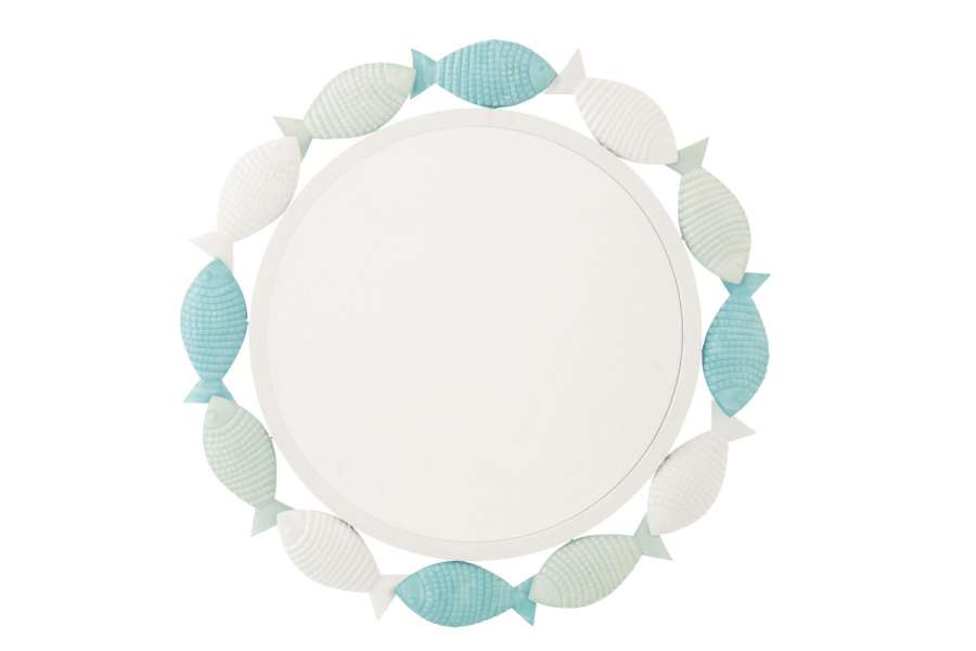 WALL MIRROR FISH IRON LIGHT BLUE/WHITE