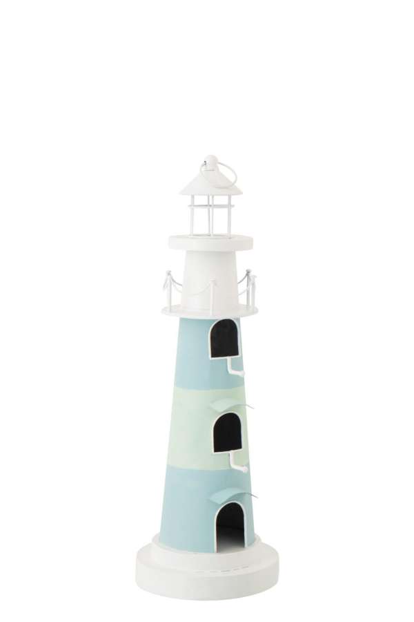 BIRDHOUSE LIGHTHOUSE IRON LIGHT BLUE/WHITE
