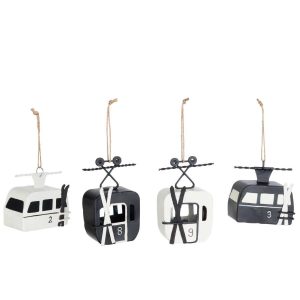HANGERS SKI CABIN METAL BLACK/WHITE ASSORTMENT OF 4