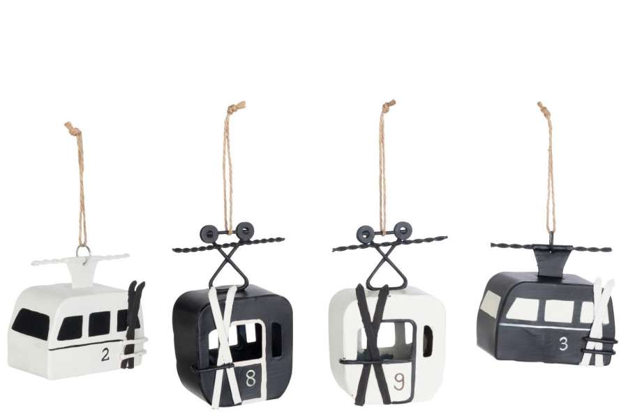 HANGERS SKI CABIN METAL BLACK/WHITE ASSORTMENT OF 4