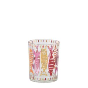 TEALIGHT HOLDER FISH GLASS PINK/ORANGE MEDIUM