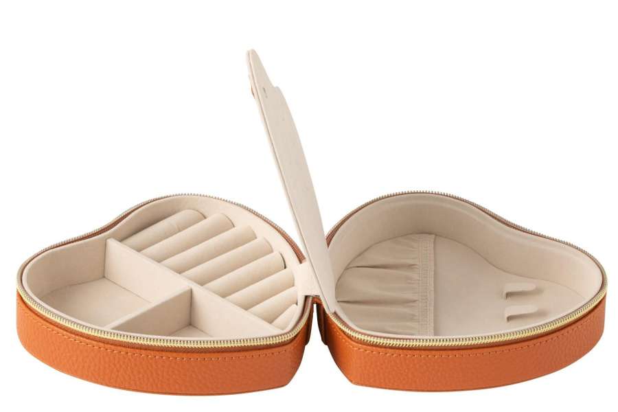 JEWELLERY BOX HEART ARTIFICIAL LEATHER COGNAC