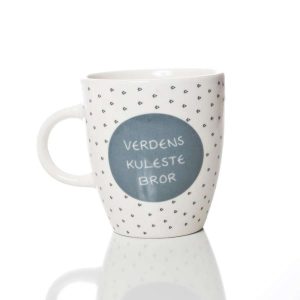 Kaffekopp, lite krus med tekst -Verdens Kuleste Bror - ca 7X8 cm