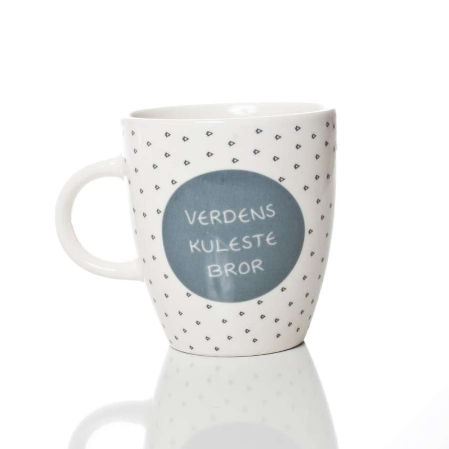 Kaffekopp, lite krus med tekst -Verdens Kuleste Bror - ca 7X8 cm