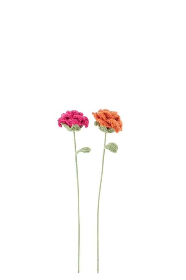 ROSE CROCHET POLYESTER DARK PINK/ORANGE ASSORTMENT OF 2