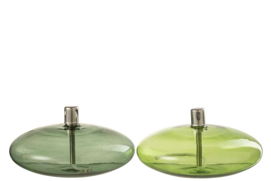 OIL LAMP LOW GLASS GREEN ASSORTMENT OF 2