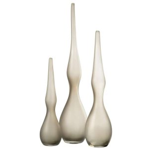 SET OF 3 VASES YARA CURVED FLUTE GLASS  GREIGE