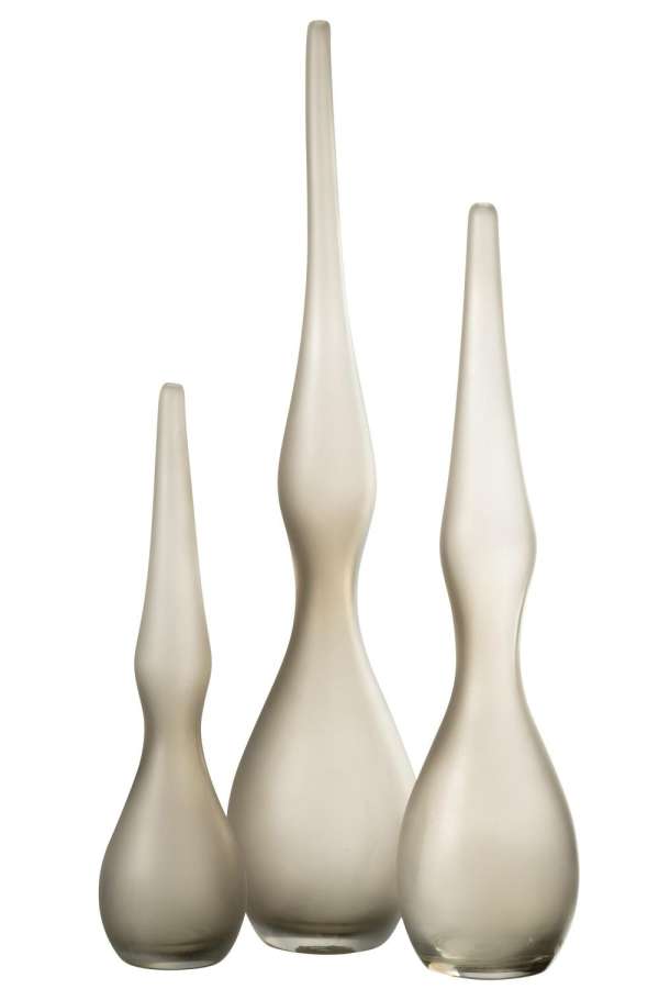 SET OF 3 VASES YARA CURVED FLUTE GLASS  GREIGE