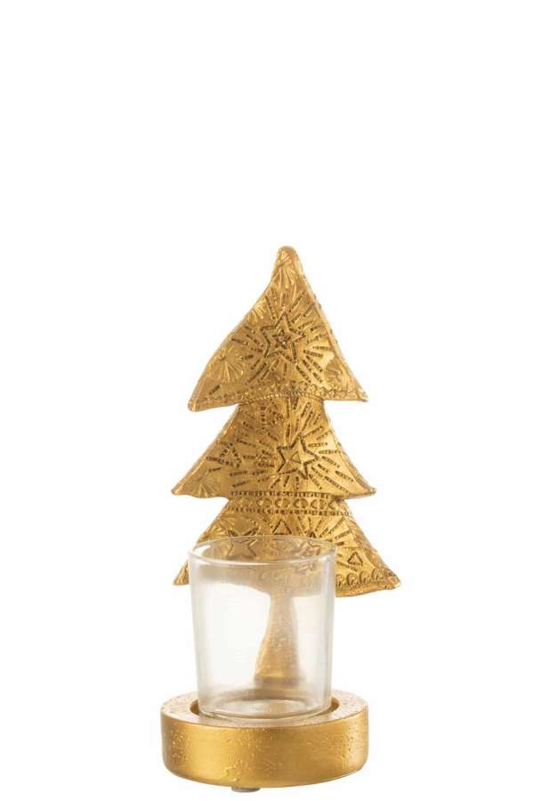 CANDLE HOLDER XMAS TREE POLY GOLD SMALL
