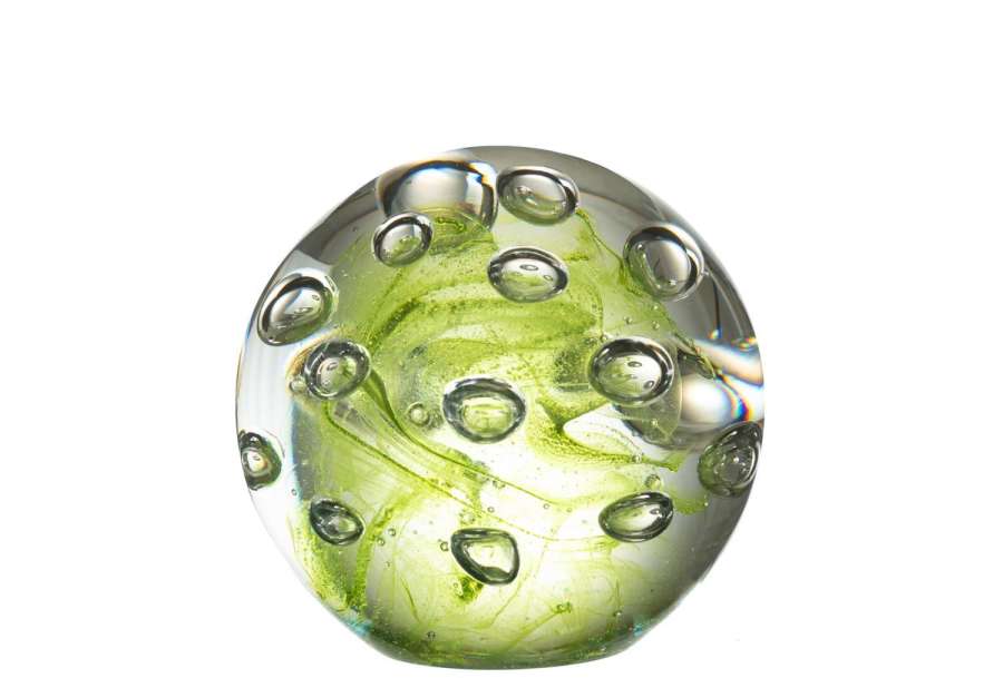 PAPERWEIGHT BUBBLES GLASS GREEN MEDIUM