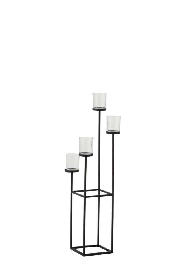 CANDLE HOLDER 4 PARTS METAL/GLASS BLACK