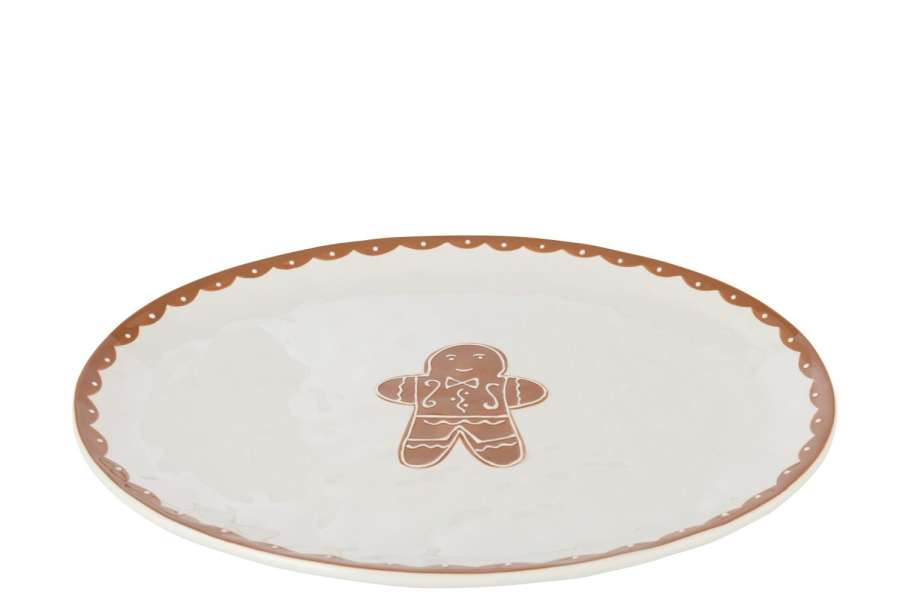 PLATE COOKIE OVAL DOLOMITE WHITE/CARAMEL