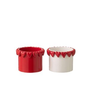 FLOWERPOT HEARTS CERAMIC WHITE/RED ASSORTMENT OF 2