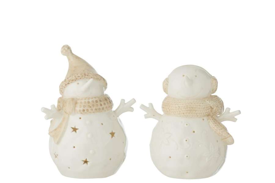 SNOWMAN LED STARS CLAY WHITE/BEIGE LARGE ASSORTMENT OF 2