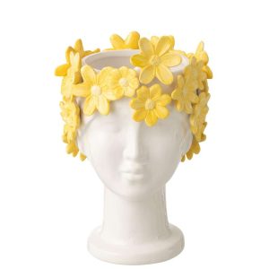 FLOWERPOT LADY FLOWERS CERAMIC WHITE/YELLOW