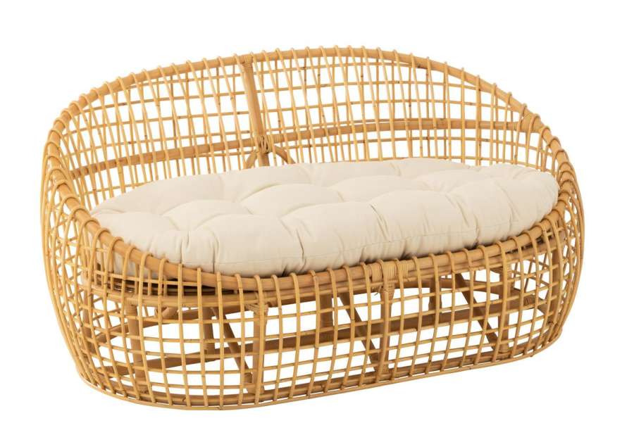 SOFA LISE+CUSHION 2 PERSON RATTAN/TEXTILE NATURAL/WHITE