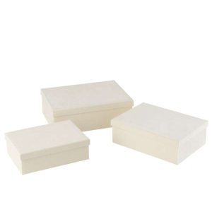 SET OF 3 BOX RECTANGLE VELVET PAPER WHITE
