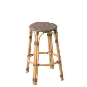 STOOL GEO RATTAN PINK/GREEN