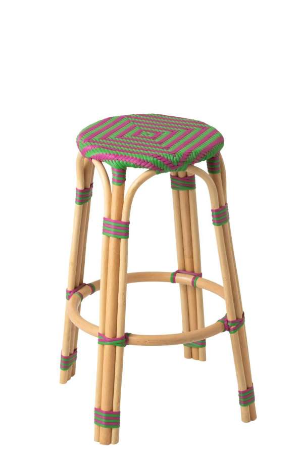 STOOL GEO RATTAN PINK/GREEN