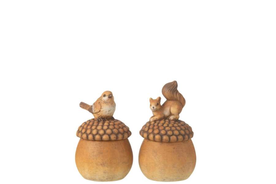 BIRD+SQUIRREL ON ACORN PORCELAIN BROWN SMALL ASSORTMENT OF 2