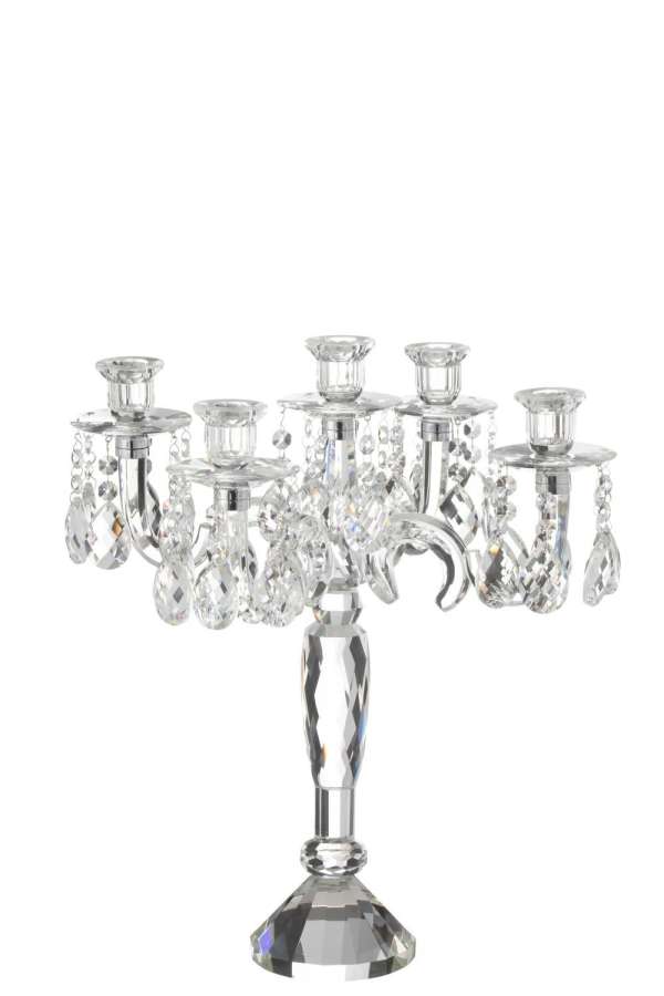CANDLE HOLDER 5 ARMS CRYSTAL TRANSPARENT SMALL