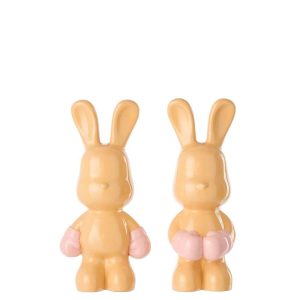 RABBIT JUNE BOXING POLYRESIN APRICOT/LIGHT PINK ASSORTMENT OF 2