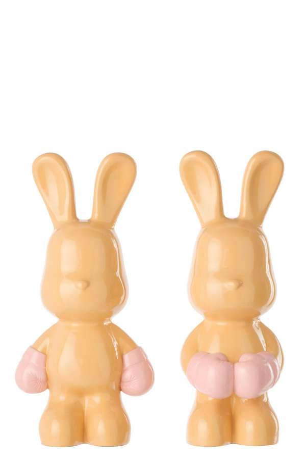 RABBIT JUNE BOXING POLYRESIN APRICOT/LIGHT PINK ASSORTMENT OF 2