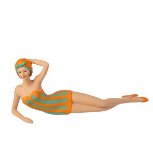 WOMAN SWIMSUIT + LYING POLYRESIN TURQUOISE/ORANGE