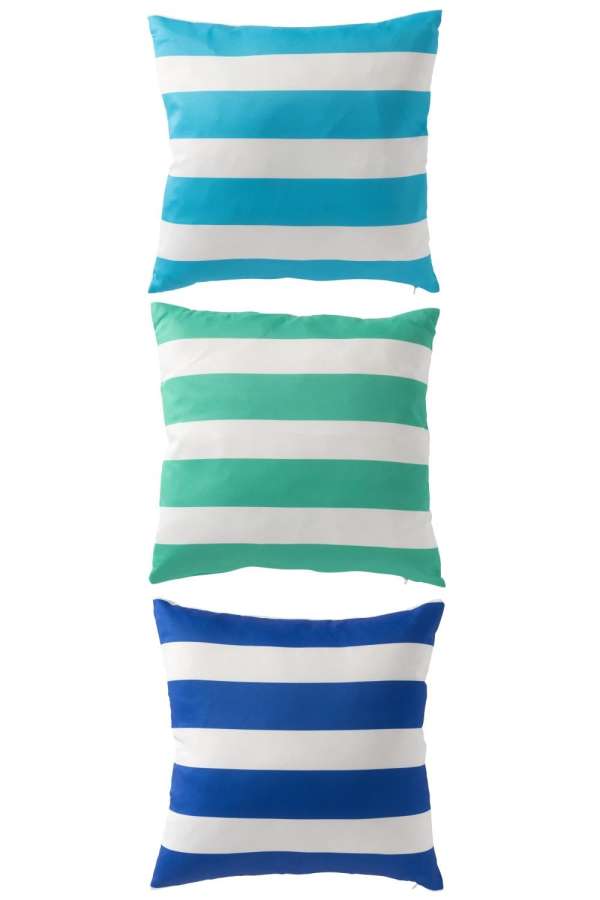 CUSHION OUTDOOR SQUARE STRIPED POLYESTER BLUE/GREEN ASSORTMENT OF 3