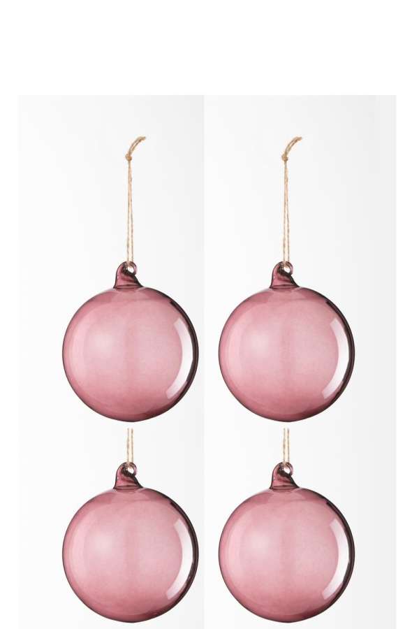 BOX OF 4 CHRISTMAS BAUBLE GLASS LIGHT MAUVE SMALL