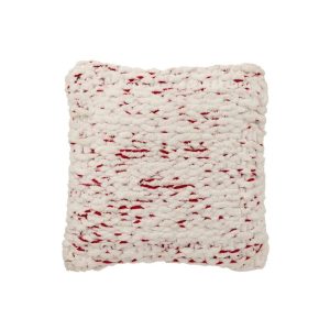 CUSHION KNITTED POLYESTER WHITE/CHRISTMAS RED
