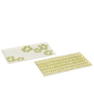 PLATE FLOWER/STRIP RECTANGLE  CERAMIC GREEN ASSORTMENT OF 2