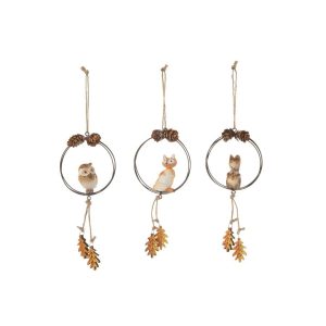 HANGER RING FOX/OWL/SQUIRREL METAL/WOOD BROWN/ORANGE ASSORTMENT OF 3