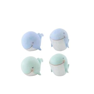 WHALE POLYRESIN LIGHT BLUE/LIGHT GREEN SMALL ASSORTMENT OF 4
