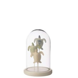 DECORATIVE BELL JAR TURTLE GLASS WHITE/LIGHT BLUE SMALL