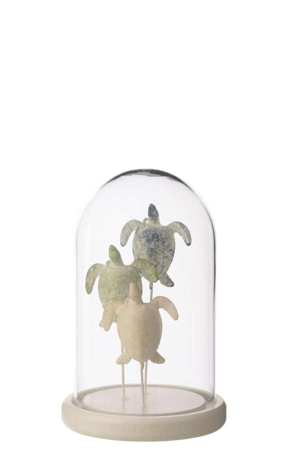 DECORATIVE BELL JAR TURTLE GLASS WHITE/LIGHT BLUE SMALL