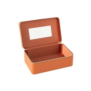 COSMETIC BOX RECTANGLE+MIRROR ARTIFICIAL LEATHER COGNAC