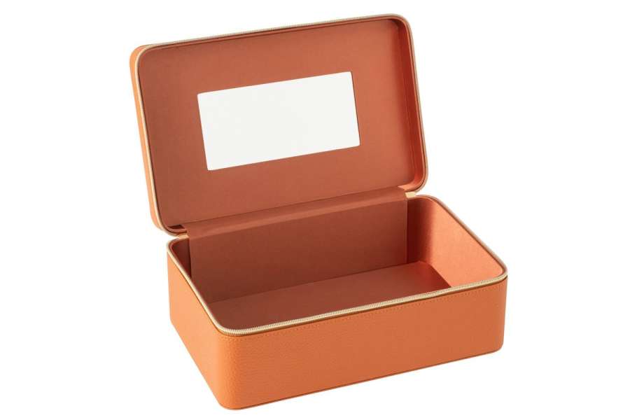 COSMETIC BOX RECTANGLE+MIRROR ARTIFICIAL LEATHER COGNAC