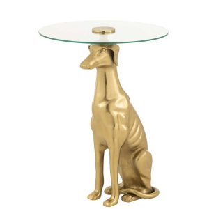 SIDE TABLE DOG BASE ALUMINIUM/GLASS GOLD COLORED