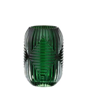 TEALIGHT HOLDER HIGH LINES GLASS GREEN