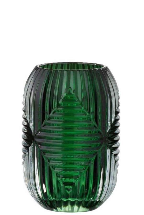 TEALIGHT HOLDER HIGH LINES GLASS GREEN