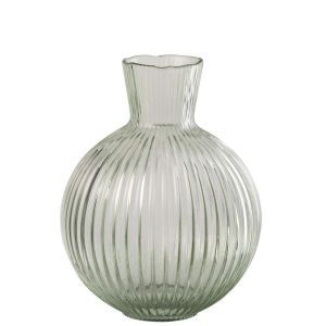 VASE BALL RIBBED GLASS GREY-GREEN LARGE