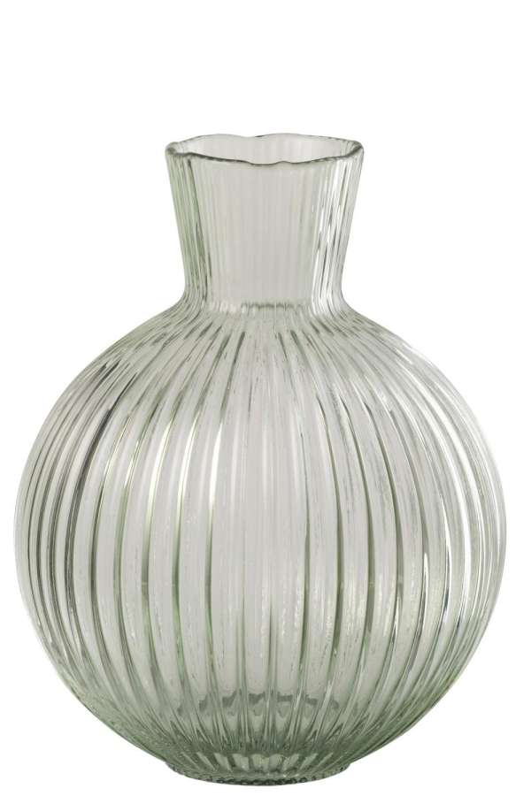 VASE BALL RIBBED GLASS GREY-GREEN LARGE