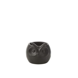 FLOWERPOT OWL BLACK PORCELAIN SMALL