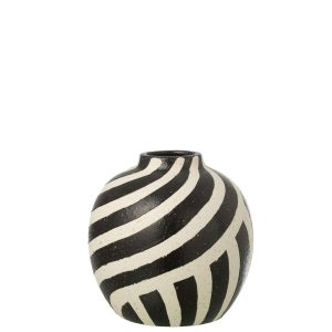 VASE STRIPED STONEWARE OFF-WHITE/BLACK