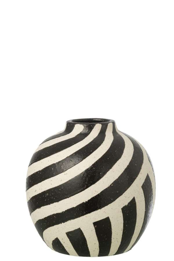 VASE STRIPED STONEWARE OFF-WHITE/BLACK